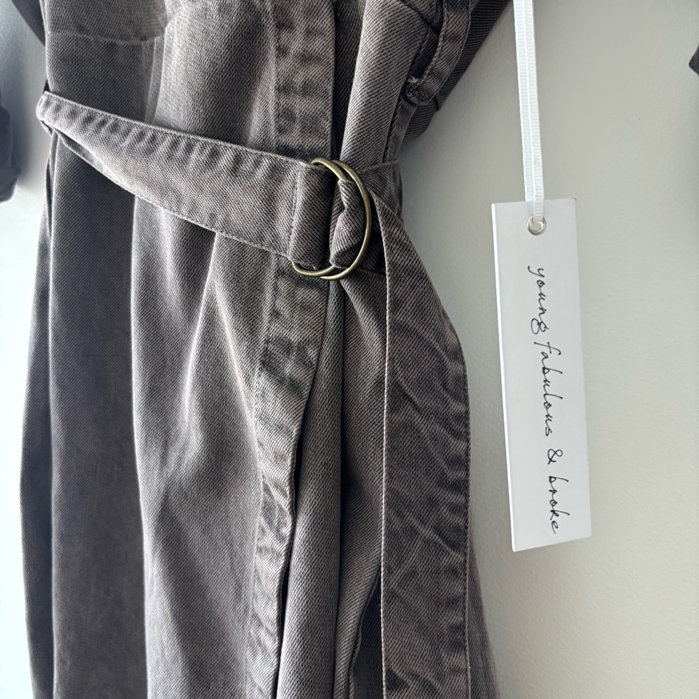 NWT YFB Zeplin Long Sleeve Mini Dress Wrap Belted Dark Gray Tencel Blend Size M - Picture 4 of 7